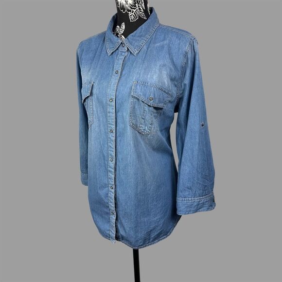 A.N.A Lightweight Denim Button-Up Long Sleeve- Women's XL - Picture 2 of 4